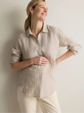 NWT Quince Medium Maternity Linen Button-Down Shirt Flax